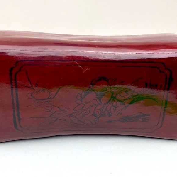 Chinese lacquered pillow Vintage Asian mountain and tree print design - Picture 12 of 16